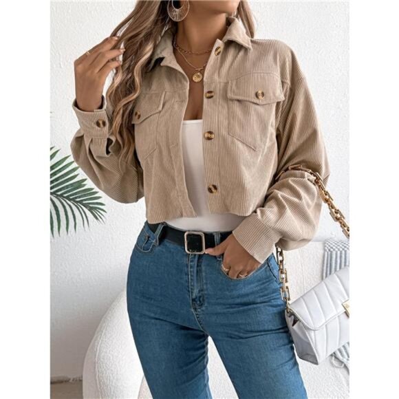 Corduroy Button-Up Dropped Shoulder Jacket - Picture 12 of 16